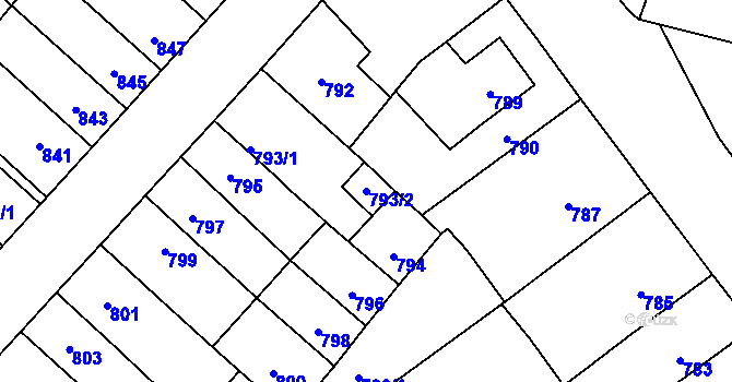 Parcela st. 793/2 v KÚ Pelhřimov, Katastrální mapa