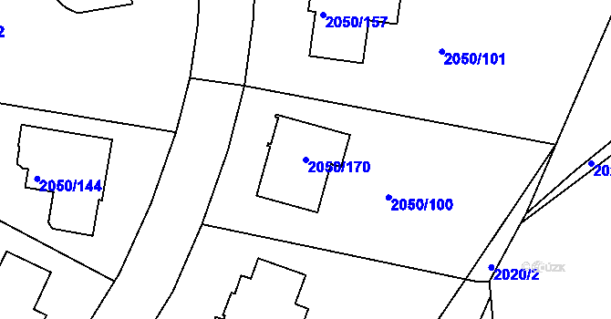 Parcela st. 2050/170 v KÚ Pelhřimov, Katastrální mapa