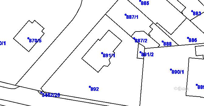 Parcela st. 891/1 v KÚ Pelhřimov, Katastrální mapa