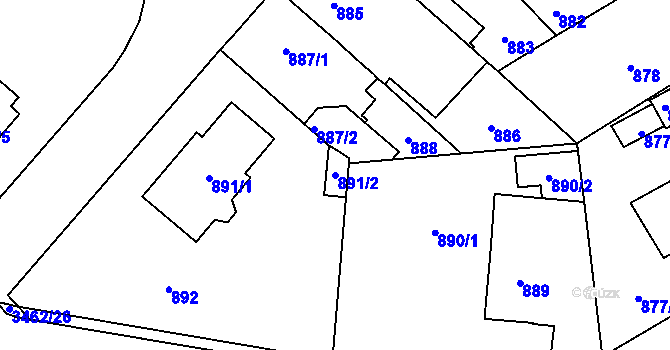 Parcela st. 891/2 v KÚ Pelhřimov, Katastrální mapa