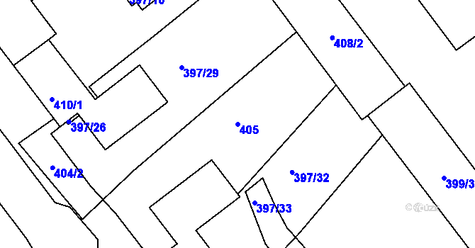 Parcela st. 405 v KÚ Pelhřimov, Katastrální mapa
