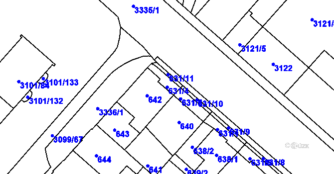 Parcela st. 631/4 v KÚ Pelhřimov, Katastrální mapa