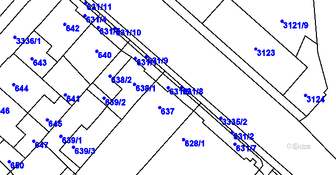 Parcela st. 631/6 v KÚ Pelhřimov, Katastrální mapa