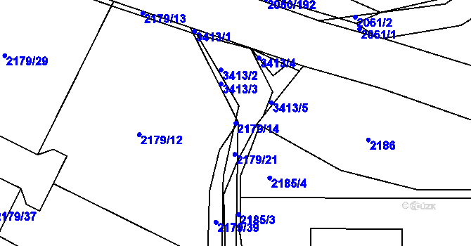 Parcela st. 2179/14 v KÚ Pelhřimov, Katastrální mapa