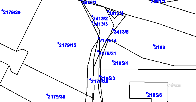 Parcela st. 2179/21 v KÚ Pelhřimov, Katastrální mapa