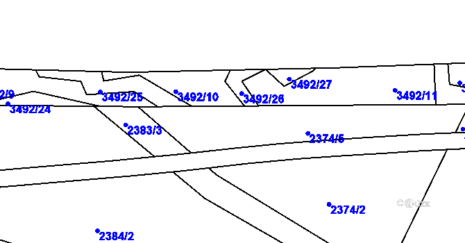 Parcela st. 2374/1 v KÚ Pelhřimov, Katastrální mapa