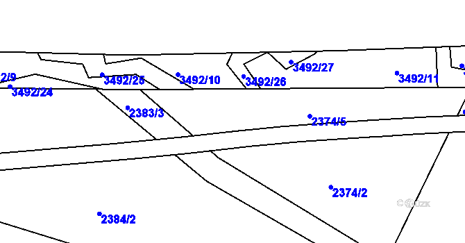 Parcela st. 2374/3 v KÚ Pelhřimov, Katastrální mapa