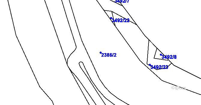 Parcela st. 2386/2 v KÚ Pelhřimov, Katastrální mapa