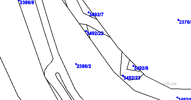 Parcela st. 2386/3 v KÚ Pelhřimov, Katastrální mapa