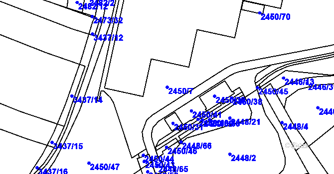 Parcela st. 2450/7 v KÚ Pelhřimov, Katastrální mapa