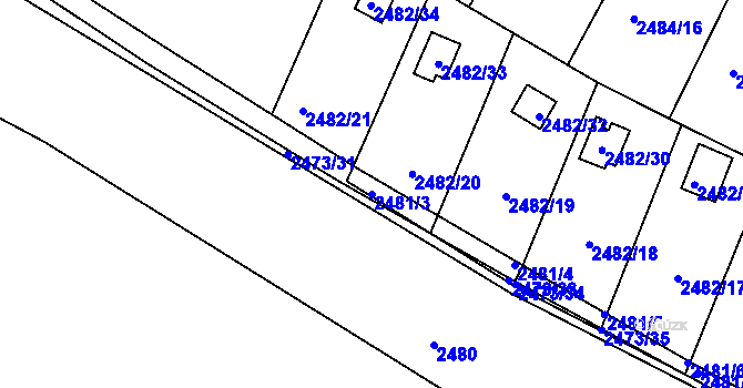 Parcela st. 2481/3 v KÚ Pelhřimov, Katastrální mapa