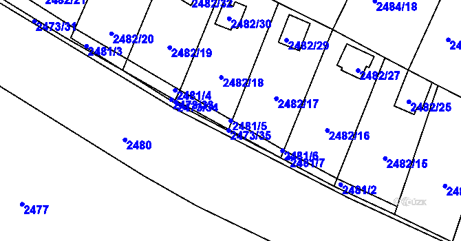 Parcela st. 2481/5 v KÚ Pelhřimov, Katastrální mapa