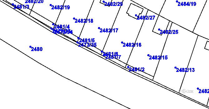 Parcela st. 2481/7 v KÚ Pelhřimov, Katastrální mapa