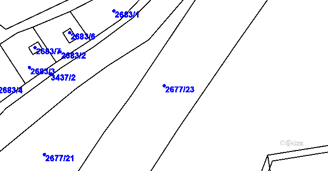 Parcela st. 2677/23 v KÚ Pelhřimov, Katastrální mapa