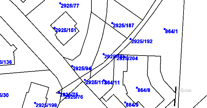 Parcela st. 2925/185 v KÚ Pelhřimov, Katastrální mapa