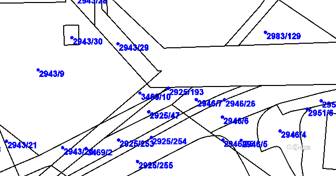 Parcela st. 2925/193 v KÚ Pelhřimov, Katastrální mapa