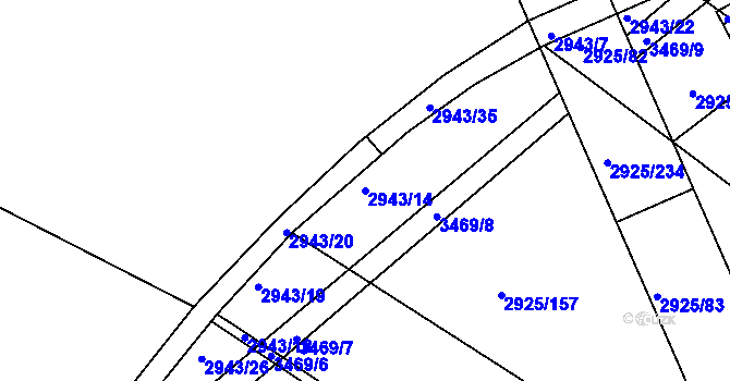 Parcela st. 2943/14 v KÚ Pelhřimov, Katastrální mapa