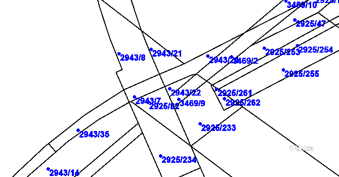 Parcela st. 2943/22 v KÚ Pelhřimov, Katastrální mapa