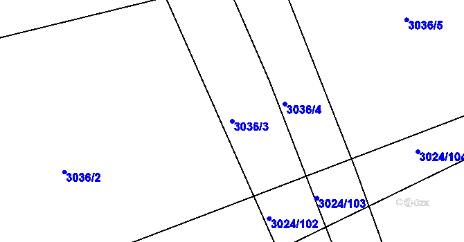 Parcela st. 3036/3 v KÚ Pelhřimov, Katastrální mapa