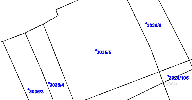 Parcela st. 3036/5 v KÚ Pelhřimov, Katastrální mapa