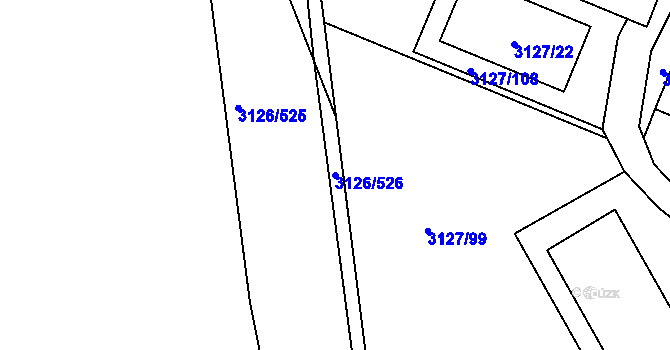 Parcela st. 3126/526 v KÚ Pelhřimov, Katastrální mapa