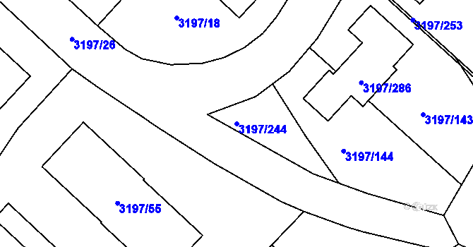Parcela st. 3197/244 v KÚ Pelhřimov, Katastrální mapa