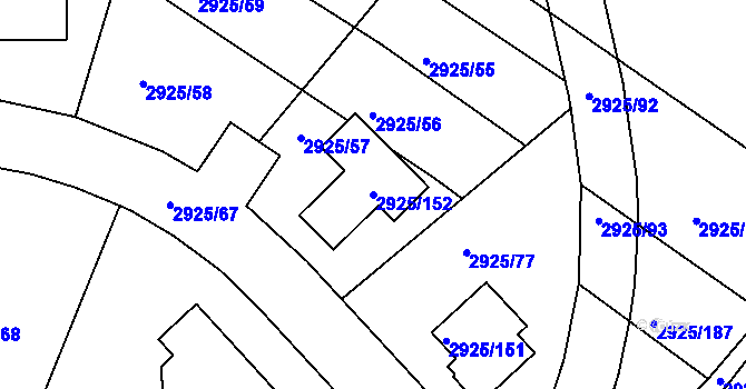 Parcela st. 2925/152 v KÚ Pelhřimov, Katastrální mapa