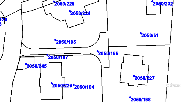Parcela st. 2050/166 v KÚ Pelhřimov, Katastrální mapa