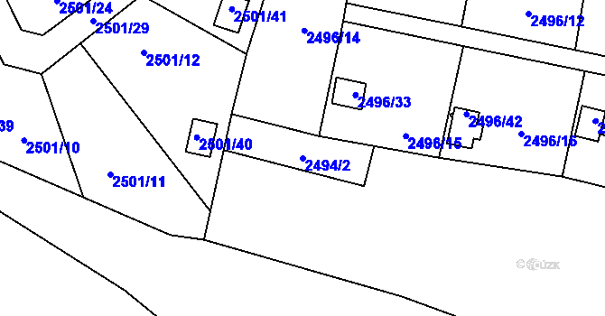 Parcela st. 2494/2 v KÚ Pelhřimov, Katastrální mapa