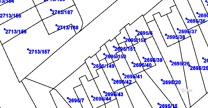 Parcela st. 2695/150 v KÚ Pelhřimov, Katastrální mapa