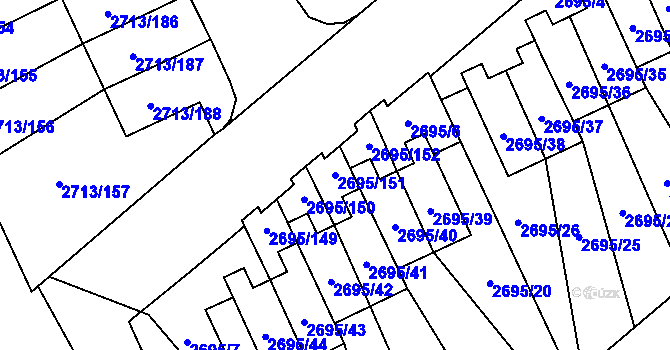 Parcela st. 2695/151 v KÚ Pelhřimov, Katastrální mapa