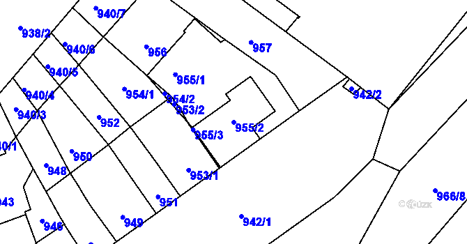 Parcela st. 955/2 v KÚ Pelhřimov, Katastrální mapa