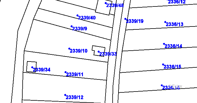 Parcela st. 2339/33 v KÚ Pelhřimov, Katastrální mapa