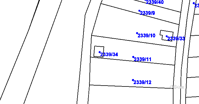Parcela st. 2339/34 v KÚ Pelhřimov, Katastrální mapa
