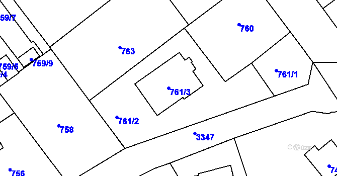 Parcela st. 761/3 v KÚ Pelhřimov, Katastrální mapa