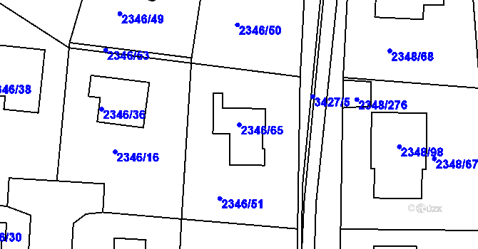 Parcela st. 2346/65 v KÚ Pelhřimov, Katastrální mapa