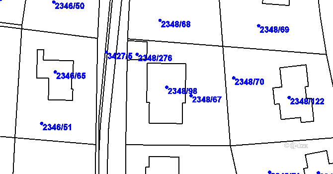 Parcela st. 2348/98 v KÚ Pelhřimov, Katastrální mapa