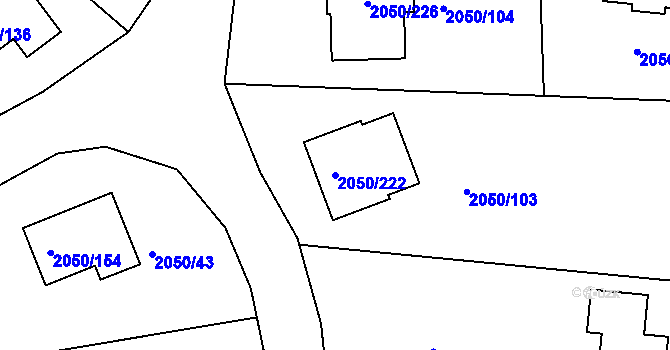 Parcela st. 2050/222 v KÚ Pelhřimov, Katastrální mapa