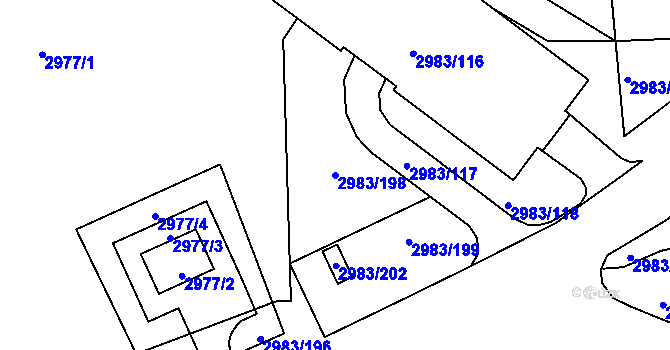 Parcela st. 2983/198 v KÚ Pelhřimov, Katastrální mapa