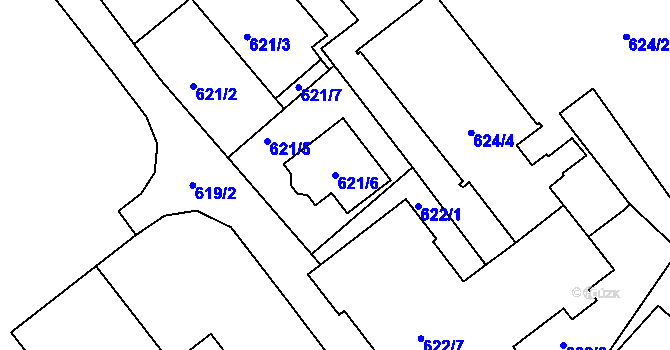 Parcela st. 621/6 v KÚ Pelhřimov, Katastrální mapa