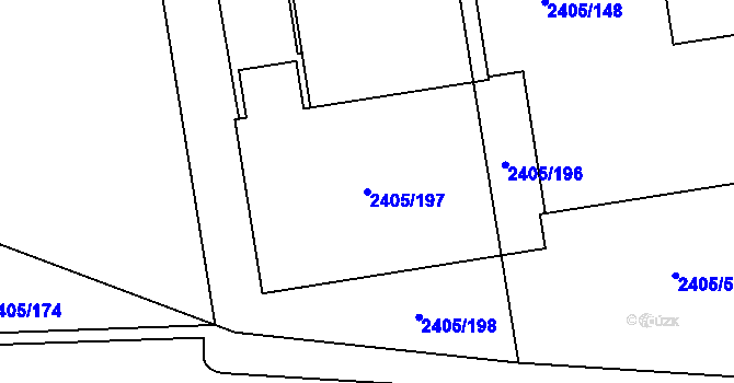 Parcela st. 2405/197 v KÚ Pelhřimov, Katastrální mapa