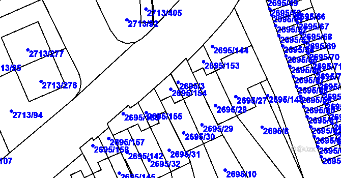 Parcela st. 2695/154 v KÚ Pelhřimov, Katastrální mapa