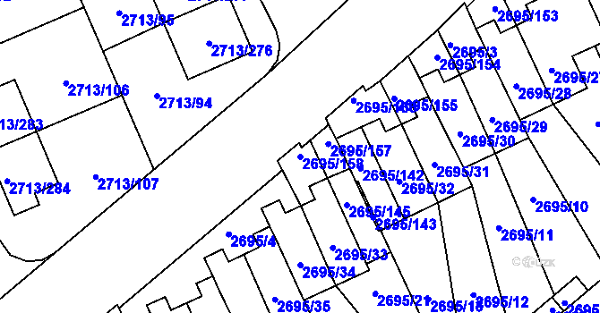 Parcela st. 2695/158 v KÚ Pelhřimov, Katastrální mapa
