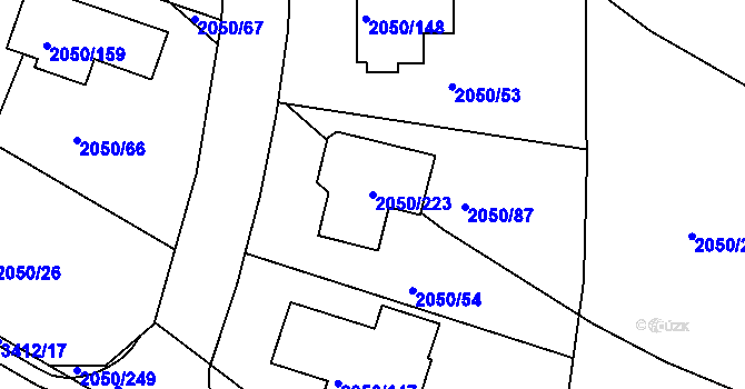 Parcela st. 2050/223 v KÚ Pelhřimov, Katastrální mapa