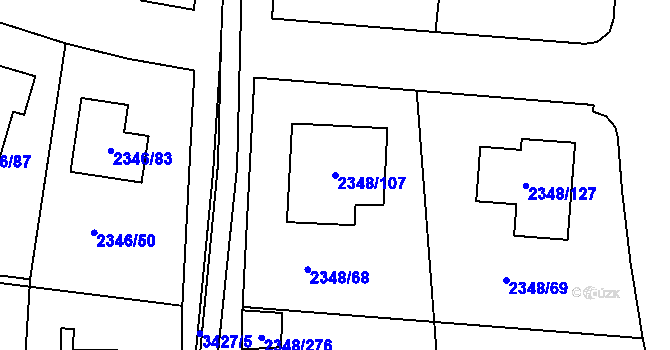 Parcela st. 2348/107 v KÚ Pelhřimov, Katastrální mapa