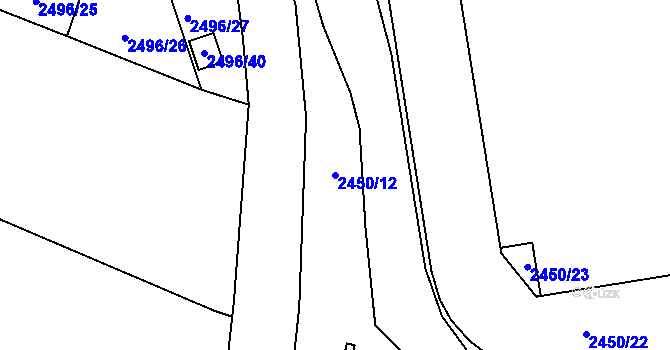 Parcela st. 2450/12 v KÚ Pelhřimov, Katastrální mapa