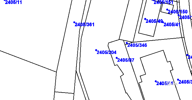 Parcela st. 2405/204 v KÚ Pelhřimov, Katastrální mapa