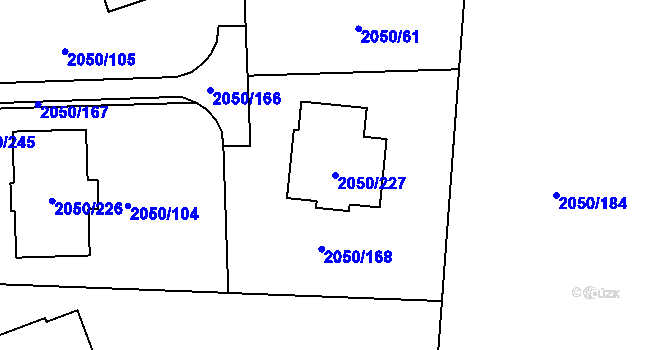 Parcela st. 2050/227 v KÚ Pelhřimov, Katastrální mapa