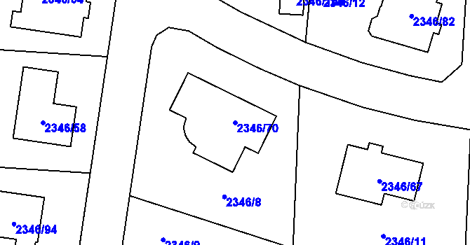 Parcela st. 2346/70 v KÚ Pelhřimov, Katastrální mapa