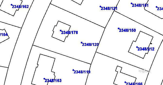 Parcela st. 2348/120 v KÚ Pelhřimov, Katastrální mapa